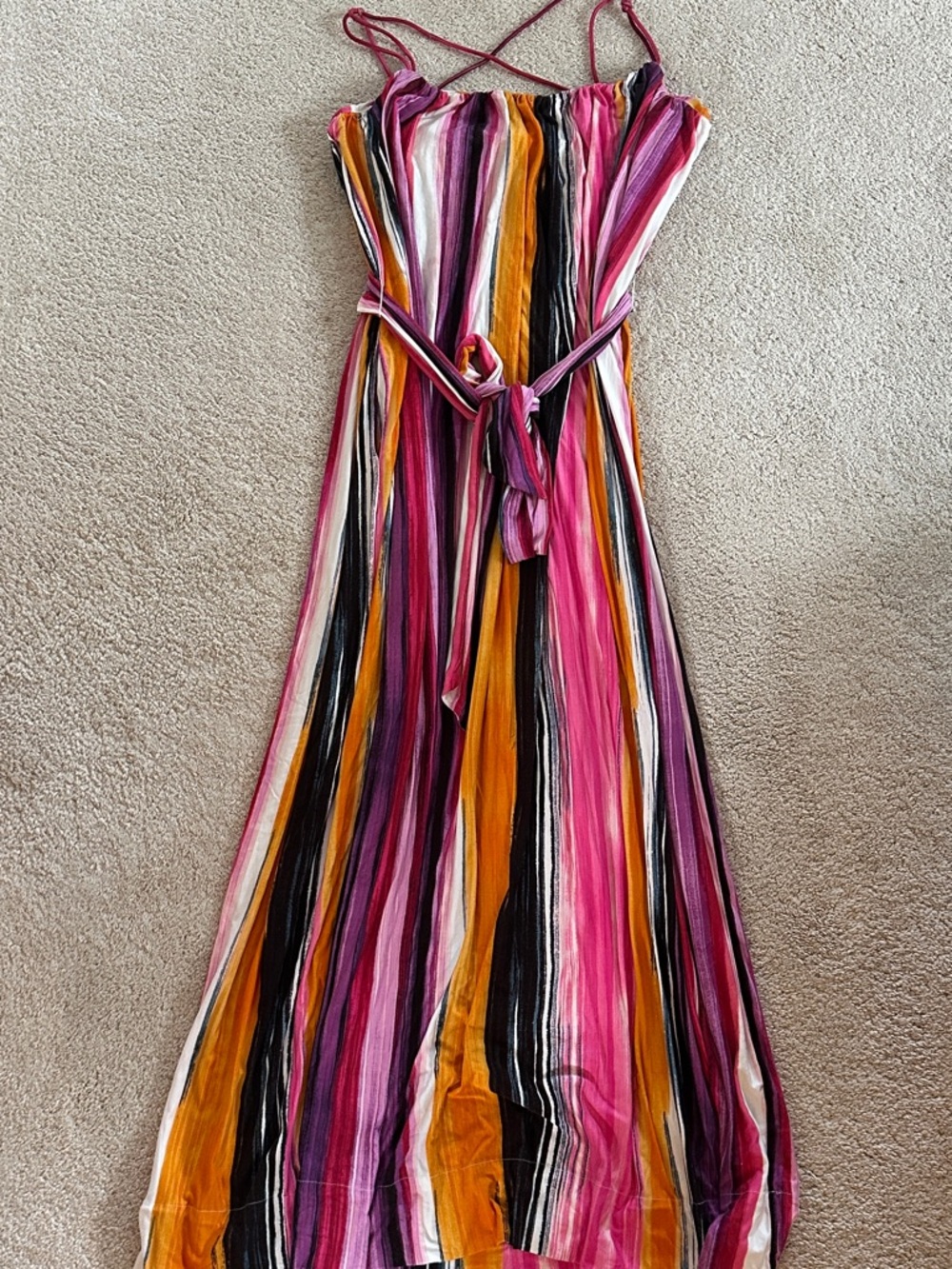 Calvin Klein Pink, Mustard & Black Striped Maxi Dress